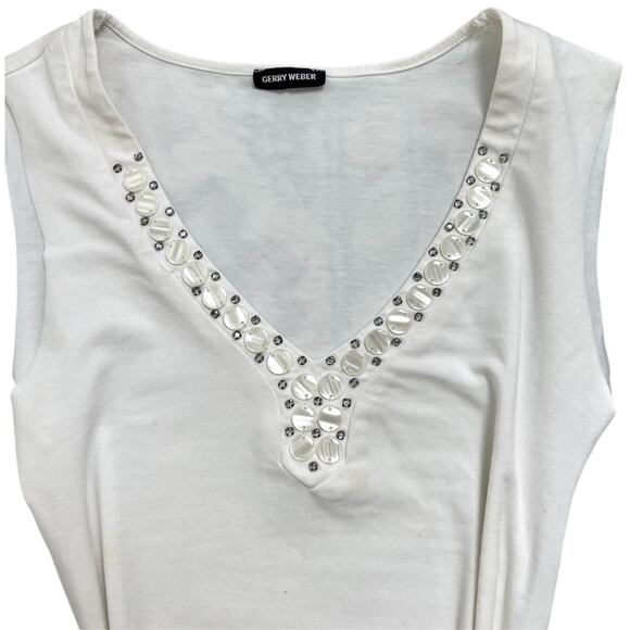 Gerry Weber white v neck tank with bedazzled neckline Y2K Fairycore size S - Picture 6 of 7